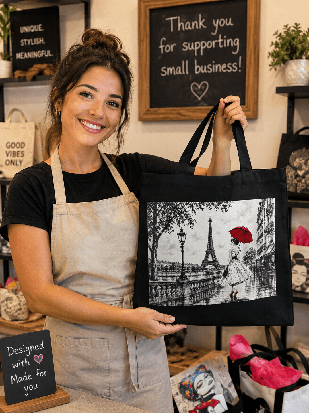 Springtime in Paris tote bag with a colorful Paris-inspired design