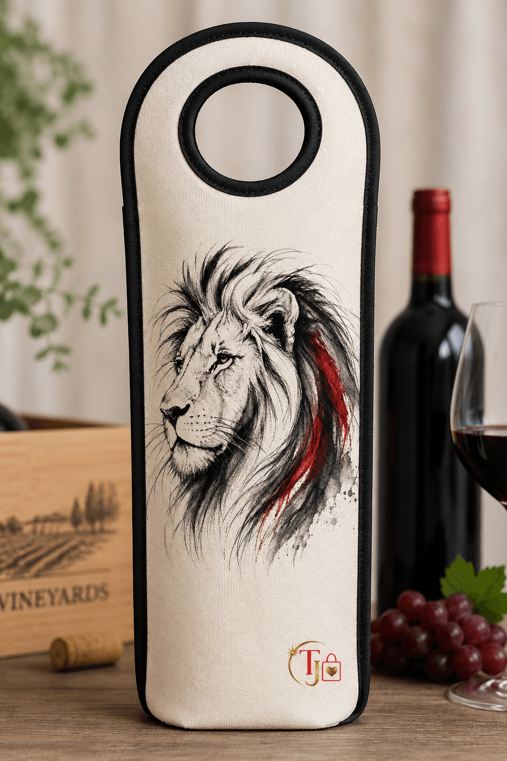 Lion of Africa handmade wine tote bag