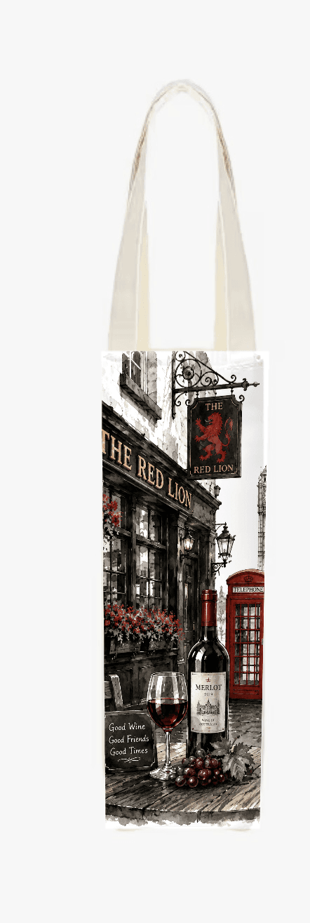 London-themed handmade wine tote bag