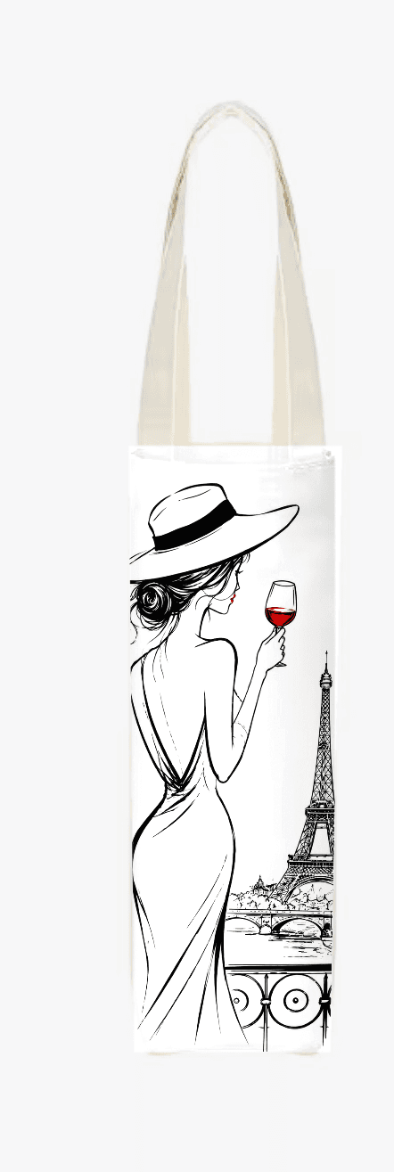 Paris-themed handmade wine tote bags